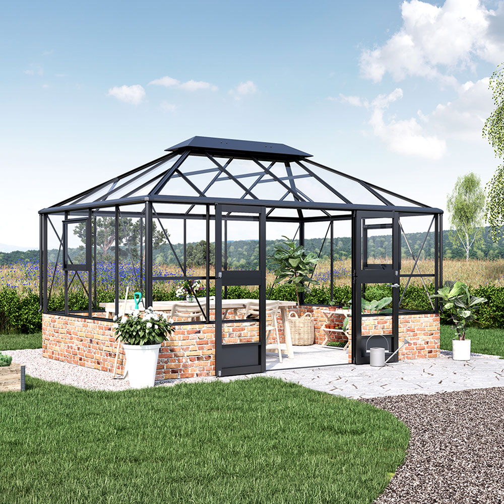 Växthus med tegelgrund