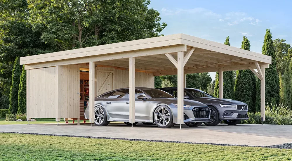 Carport Karl 40,6 m² (Carport för 2 bilar med förråd)